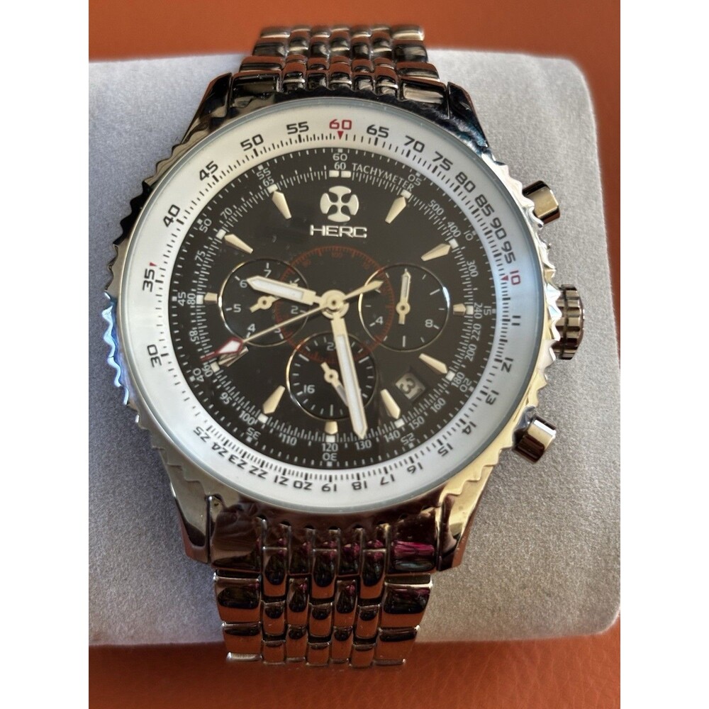 HERC Automatic Chronograph Watch Men’s Stainless Steel Tachymeter Black Dial